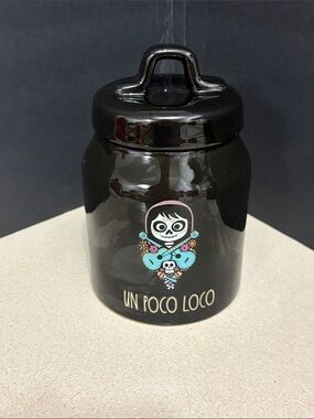 Rae Dunn Disney Pixar Coco "Un Poco Loco" black ceramic canister